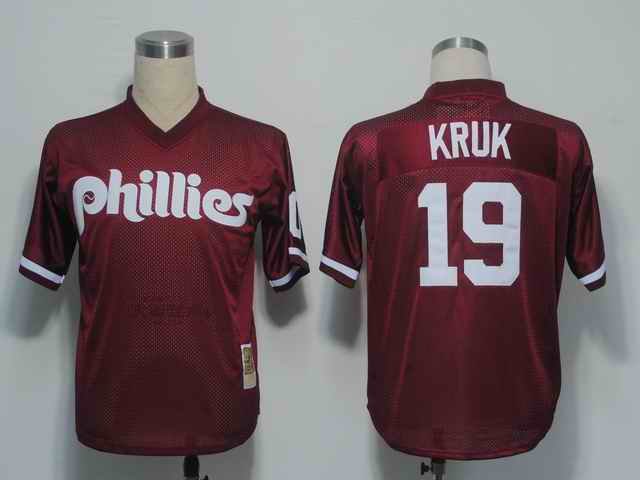 Mitchell and Ness 1991 Phillies #19 John Kruk Red Stitched MLB Jersey