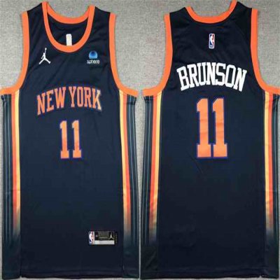 Men's New Yok Knicks #11 Jalen Brunson Navy 2023 Statement Edition Stitched Basketball Jersey