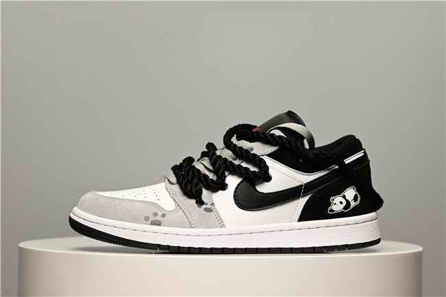 Women's Running Weapon Air Jordan 1 Low Grey/Black/White Shoes 0382