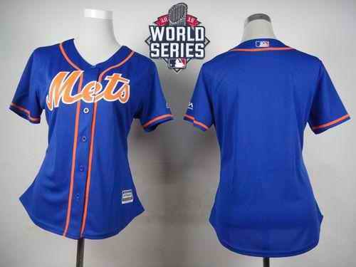 Mets Blank Blue Alternate W/2015 World Series Patch Women's Stitched MLB Jersey