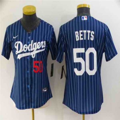 Women's Los Angeles Dodgers #50 Mookie Betts Blue Stitched Baseball Jersey(Run Small)