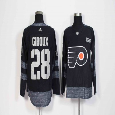 Men's Adidas Philadelphia Flyers #28 Claude Giroux Black 1917-2017 100th Anniversary Stitched NHL Jersey