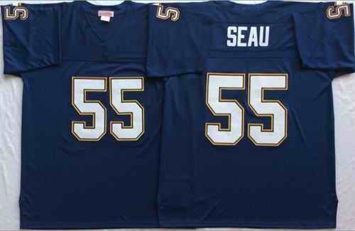 Mitchell And Ness 1994 Chargers #55 Junior Seau Navy Blue Throwback Stitched NFL Jersey