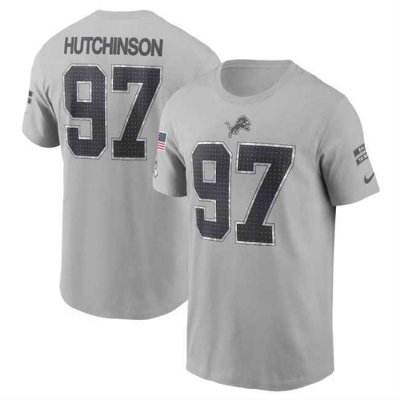 Men's Detroit Lions #97 Aidan Hutchinson 2024 Gray Salute To Service Name & Number T-Shirt