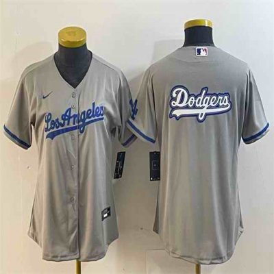 Women's Los Angeles Dodgers Grey Team Big Logo Stitched Jersey(Run Small)