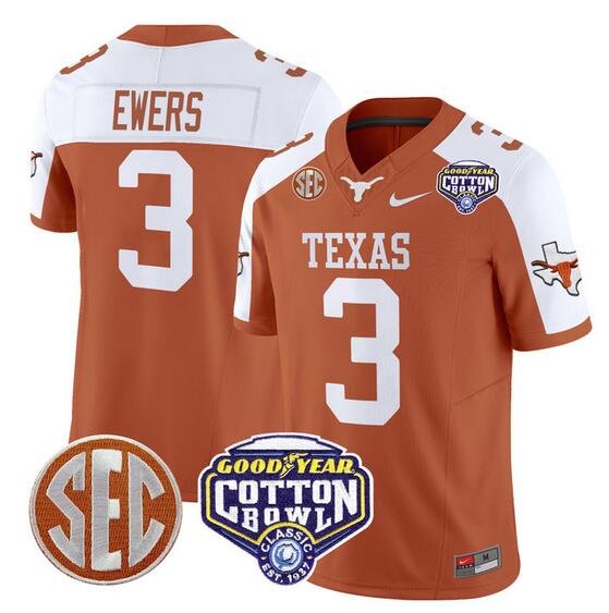 Men's Texas Longhorns Active Player Custom Orange/White F.U.S.E. Cotton Bowl Patch Vapor Limited Stitched Jersey