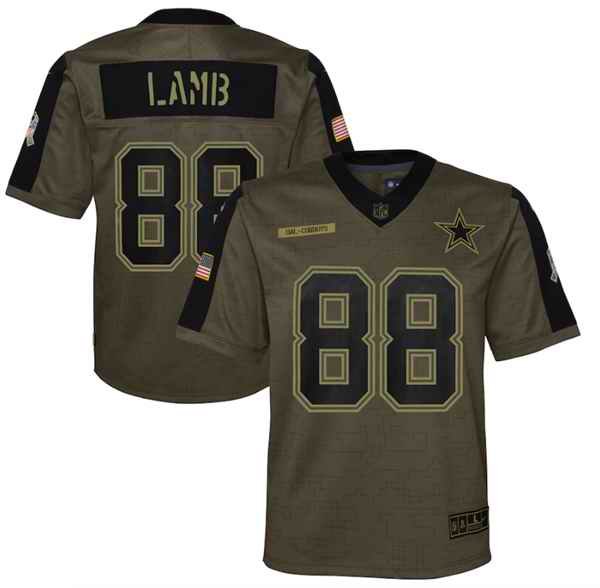 Youth Dallas Cowboys #88 CeeDee Lamb 2021 Olive Salute To Service Limited Stitched Jersey