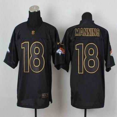 Nike Broncos #18 Peyton Manning Black Gold No. Fashion Men's Stitched NFL Elite Jersey