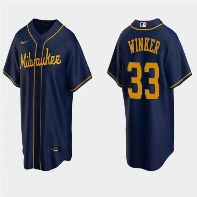 Men's Milwaukee Brewers #33 Jesse Winker Navy Cool Base Stitched Jersey