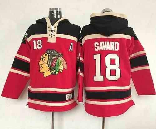 Blackhawks #18 Denis Savard Red Sawyer Hooded Sweatshirt Stitched NHL Jersey