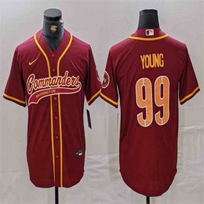 Men's Washington Commanders #99 Chase Young Burgundy With Patch Cool Base Stitched Baseball Jersey