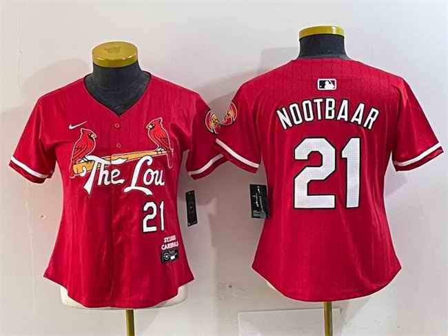 Women's St. Louis Cardinals #21 Lars Nootbaar Red 2024 City Connect Limited Stitched Baseball Jersey(Run Small)