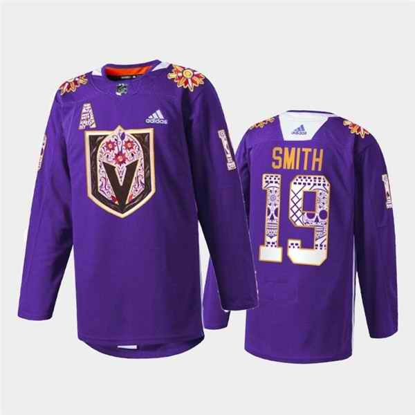 Men's Vegas Golden Knights #19 Reilly Smith Purple Hispanic Heritage Warmup Stitched Jersey