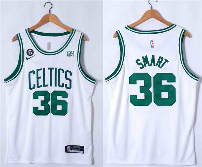 Men's Boston Celtics #36 Marcus Smart White No.6 Patch Stitched Basketball Jersey