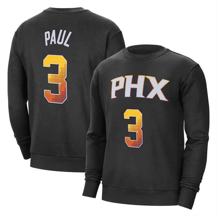 Men's Phoenix Suns #3 Chris Paul Black Long Sleeve T-Shirt