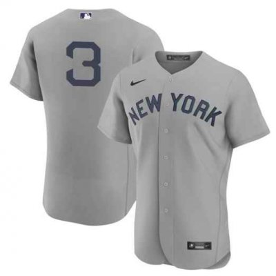 Men's New York Yankees #3 Babe Ruth 2021 Grey Field of Dreams Flex Base Stitched Baseball Jersey