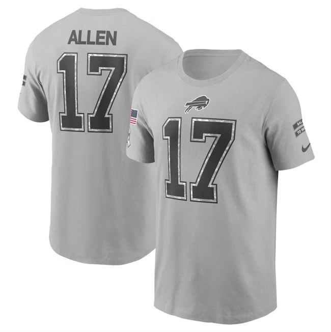 Men's Buffalo Bills #17 Josh Allen 2024 Gray Salute To Service Name & Number T-Shirt