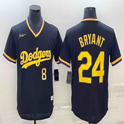 Men's Los Angeles Dodgers Front #8 Back #24 Kobe Bryant Black Gold Stitched Jersey