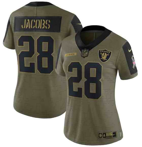 Women's Las Vegas Raiders #28 Josh Jacobs 2021 Olive Salute To Service Limited Stitched Jersey(Run Small)