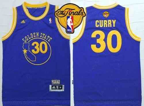 Warriors #30 Stephen Curry Blue New Throwback The Finals Patch Stitched NBA Jersey