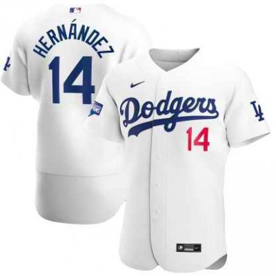 Men's Los Angeles Dodgers #14 Kik' Hern'ndez White White 2020 World Series Champions Home Patch Sttiched Jersey