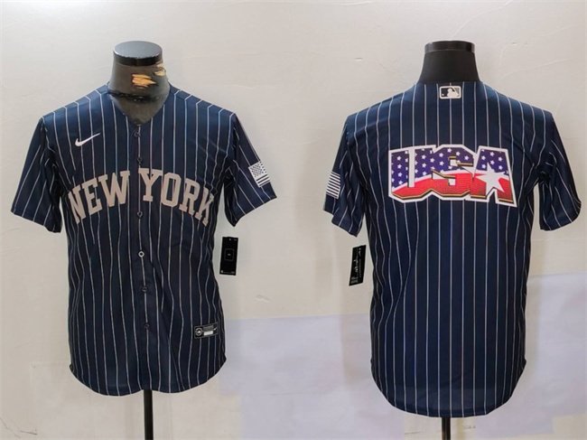 Men's New York Yankees Navy Team Big Logo Cool Base Stitched Baseball Jersey