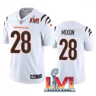 Youth Cincinnati Bengals #28 Joe Mixon 2022 White Super Bowl LVI Vapor Limited Stitched Jersey