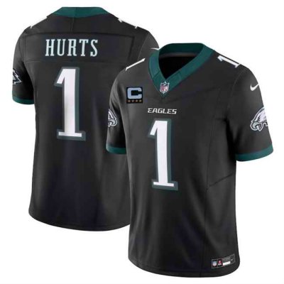 Men's Philadelphia Eagles #1 Jalen Hurts Black 2024 F.U.S.E With 4-Star C Patch Vapor Untouchable Limited Stitched Football Jersey