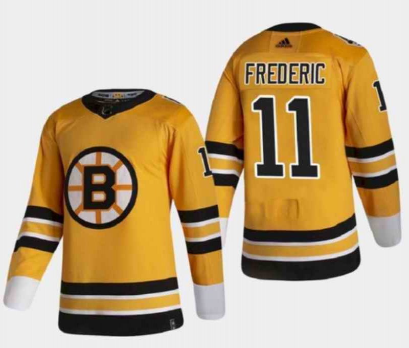 Men's Boston Bruins #11 Trent Frederic 2020-21 Yellow Reverse Retro Stitched Jersey