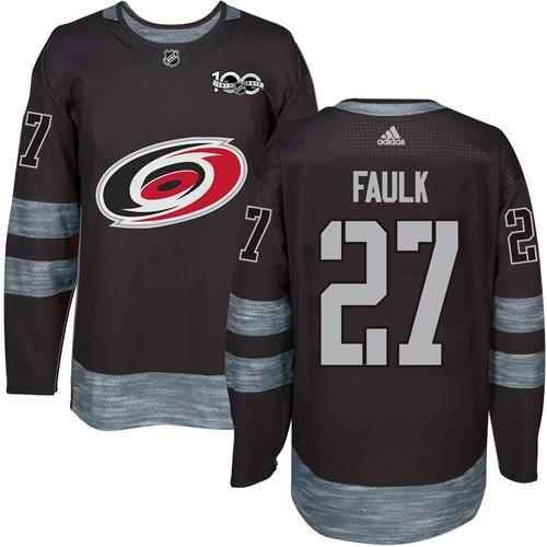 Hurricanes #27 Justin Faulk Black 1917-2017 100th Anniversary Stitched NHL Jersey