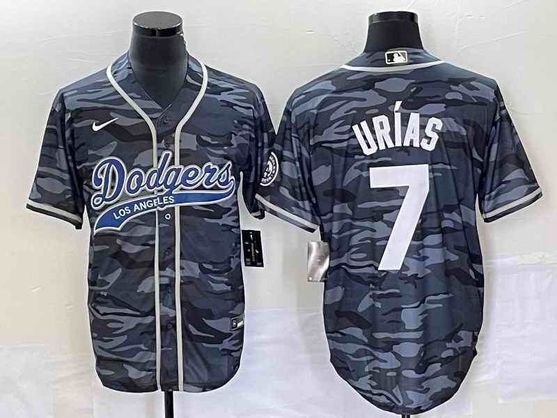 Men's Los Angeles Dodgers #7 Julio Ur'as Gray Camo Cool Base With Patch Stitched Baseball Jersey