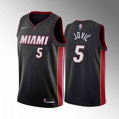 Men's Miami Heat #5 Nikola Jovic 2022 Black Icon Edition 75th Anniversary Stitched Basketball Jersey