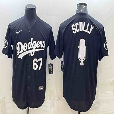 Men's Los Angeles Dodgers #67 Vin Scully Black Big Logo With Vin Scully Patch Stitched Jersey