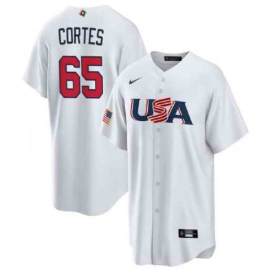 Men's USA Baseball #65 Nestor Cortes 2023 White World Baseball Classic Stitched Jersey