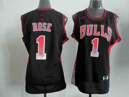 Bulls #1 Derrick Rose Black Women's Vibe Stitched NBA Jersey