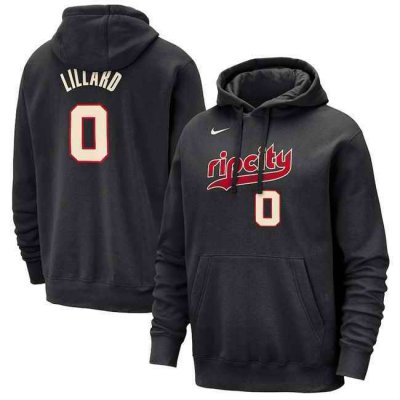 Men's Portland Trail Blazers #0 Damian Lillard Black 2023/24 City Edition Name & Number Pullover Hoodie