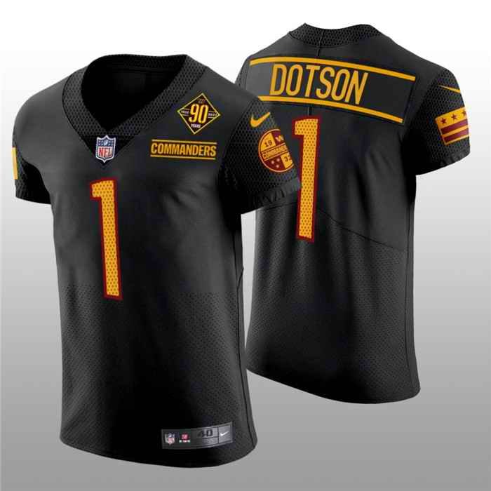 Men's Washington Commanders #1 Jahan Dotson 90th Anniversary Black Elite Stitched Jersey