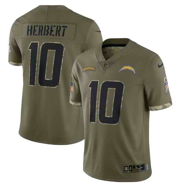 Men's Los Angeles Chargers #10 Justin Herbert Olive 2022 Salute To Service Limited Stitched Jersey