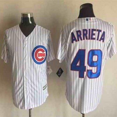 Cubs #49 Jake Arrieta White Strip New Cool Base Stitched MLB Jersey