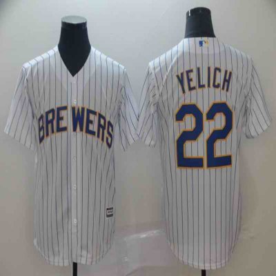 Men's Milwaukee Brewers #22 Christian Yelich Yeli White Cool Base Stitched MLB Jersey