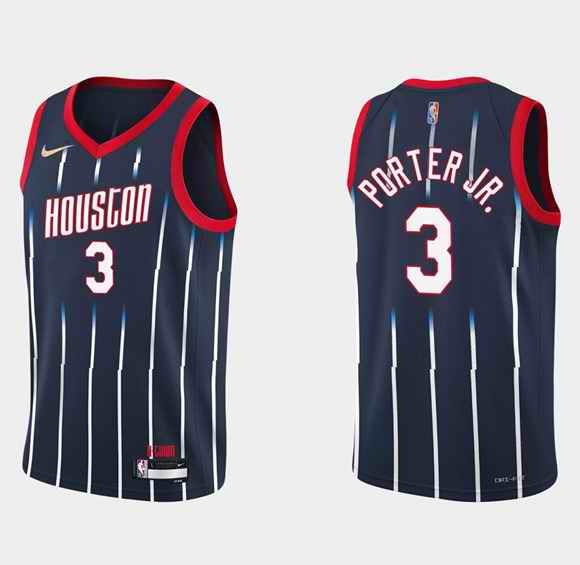 Men's Houston Rockets #3 Kevin Porter Jr. 2021/22 City Edition 75th Anniversary Navy  Stitched Basketball Jersey