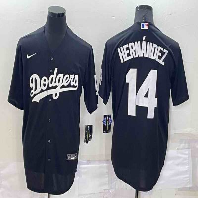 Men's Los Angeles Dodgers #14 Kik' Hern'ndez Black Cool Base Stitched Jersey