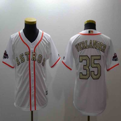 Youth Houston Astros #35 Justin Verlander Majestic White 2018 Gold Program Cool Base Player Stitched MLB Jersey