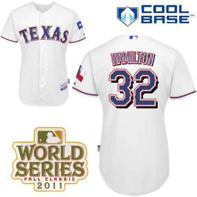 Rangers #32 Josh Hamilton White Cool Base 2011 World Series Patch Stitched MLB Jersey