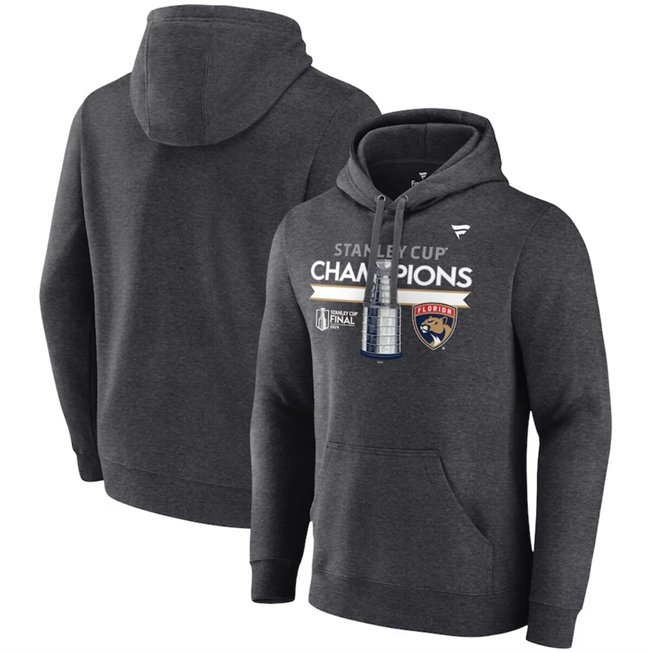 Men's Florida Panthers Heather Charcoal 2024 Stanley Cup Champions Locker Room Fleece Pullover Hoodie