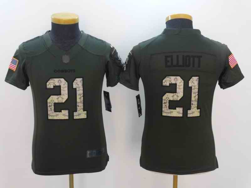 Youth Dallas Cowboys #21 Ezekiel Elliott Army Green Salute to Service Limited Stitched NFL Jersey