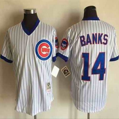 Mitchell And Ness Cubs #14 Ernie Banks White(Blue Strip) Throwback Stitched MLB Jersey