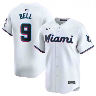 Men's Miami Marlins #9 Josh Bell White 2024 Home Limited Stitched Baseball Jersey