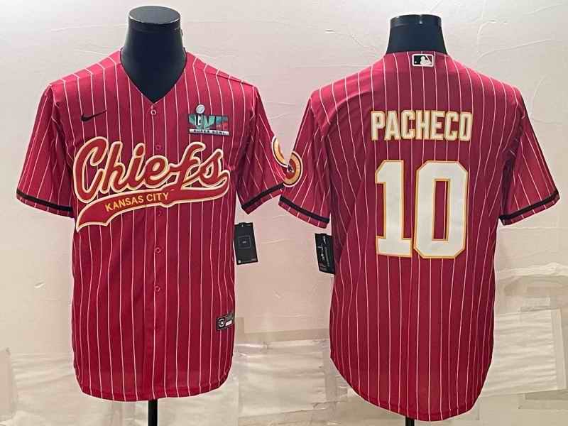 Men's Kansas City Chiefs #10 Isiah Pacheco Red With Super Bowl LVII Patch Cool Base Stitched Baseball Jersey