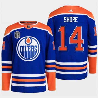 Men's Edmonton Oilers #14 Devin Shore Royal 2024 Stanley Cup Final Patch Stitched Jersey